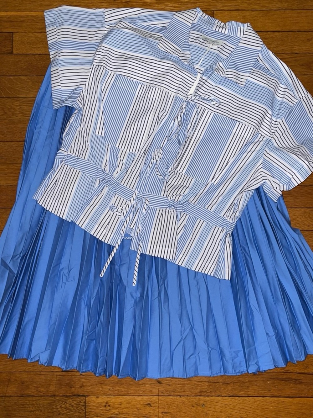 Women’s Blue Striped Tie-Waist Shirt with match skirt